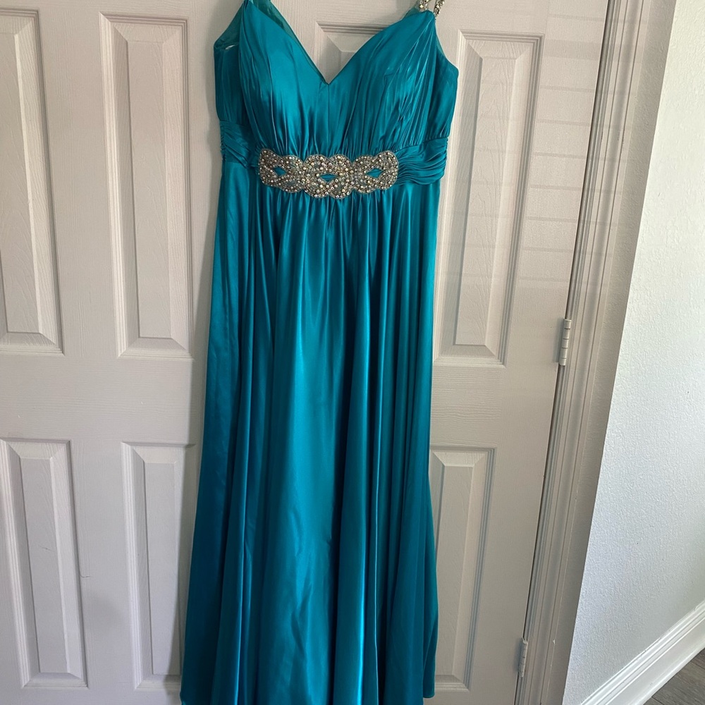 Teal Maxi Dress with Embellished Waist